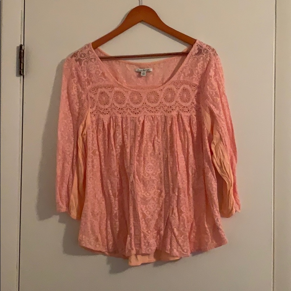 American Eagle pink peasant top Large
